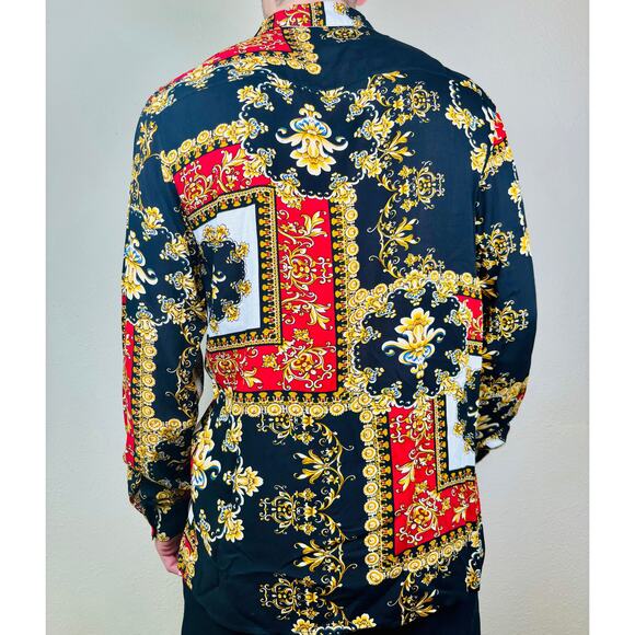 Forever 21 Floral Gold Button Down Long Sleeve Shirt Mens Small Colorful NWOT - Picture 2 of 4